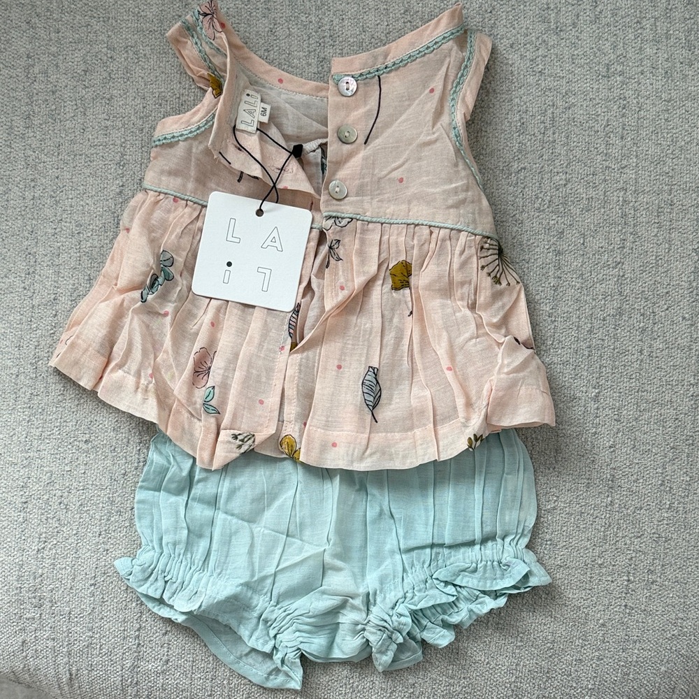 Kids Leaf Print Top and Shorts Set - Pink and Mint